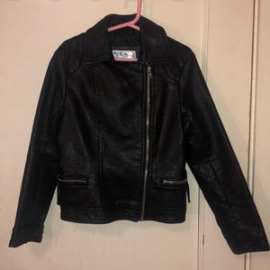 Faux leather little girl black biker jacket sz S
